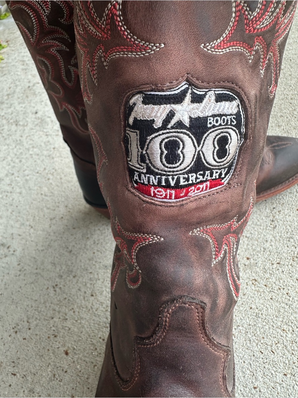 Tony Lama Brown  Leather Cowboy Boots with Red Stitching - Picture 4 of 4